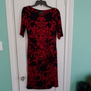 Connected Apparel Black & Red Damask Sleeve Dress
